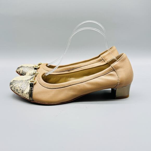 AGL Shoes Womens EU 40.5 US 10.5 Tan Snakeskin Cap Toe Italy Kitten Heels - Picture 5 of 13